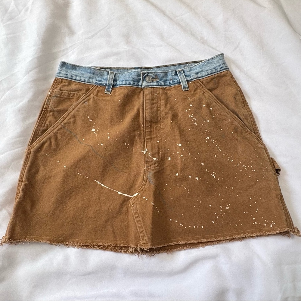 NWT Free People x Tricia Fix Carhartt Mini Skirt Denim Vintage Paint Spattered